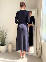 Style Cheat Blue Contrast Ribbed Pocket Midi Dress - Image 3 of 5