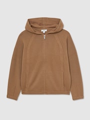 Reiss Camel Evie Wool-Blend Zip-Through Hoodie with Cashmere - Image 2 of 6