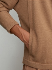 Reiss Camel Evie Wool-Blend Zip-Through Hoodie with Cashmere - Image 3 of 6