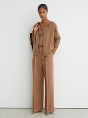 Reiss Camel Evie Wool-Blend Zip-Through Hoodie with Cashmere - Image 4 of 6