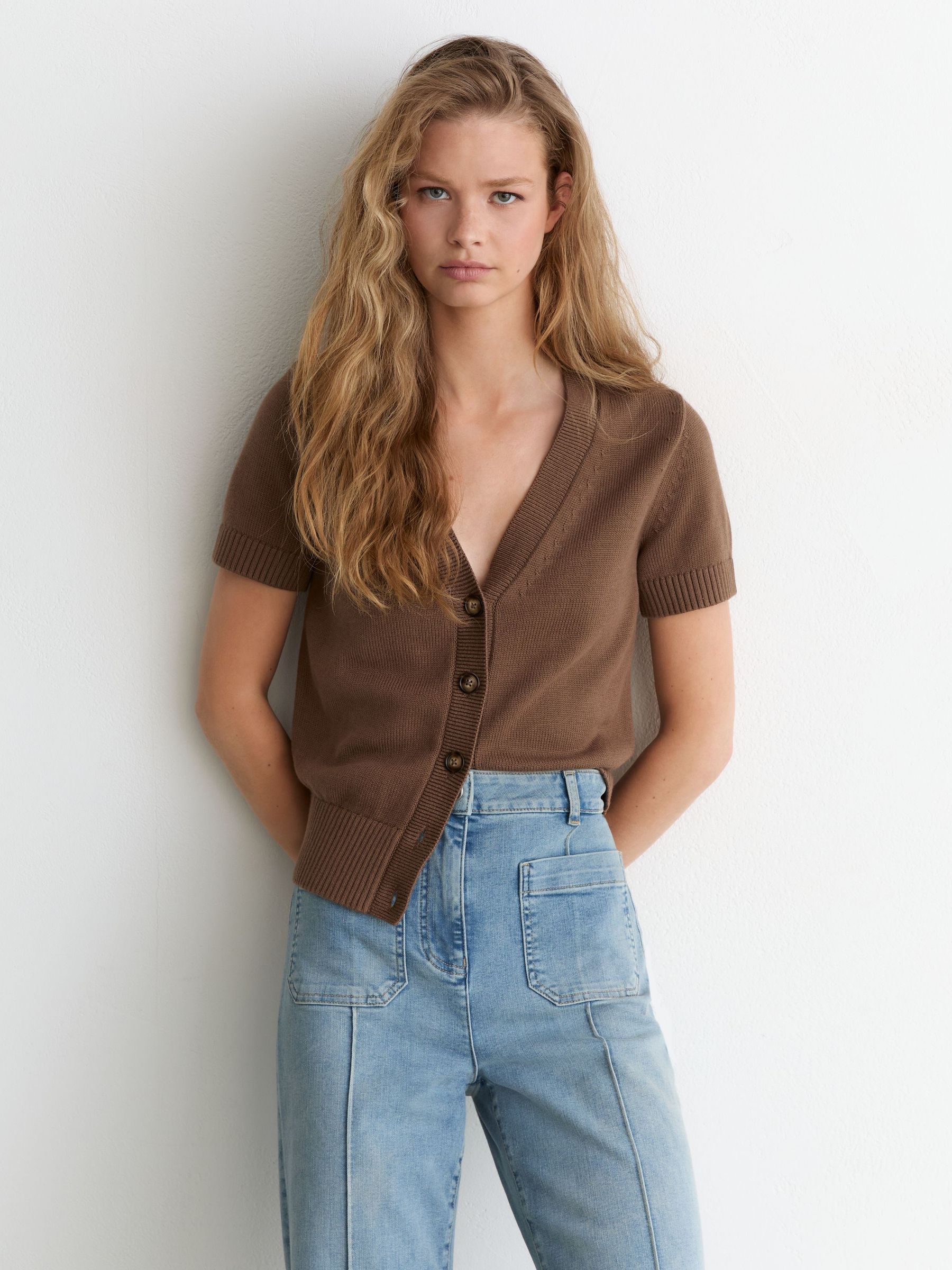 トップス SCHLUSSEL no sleeve cardigan archive Buy Reiss Taupe Neutral Anya V-Neck Short-Sleeve Cardigan Cotton