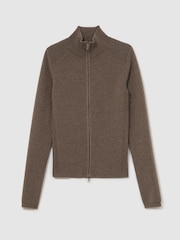Reiss Taupe Neutral Ava Wool-Blend Knit Zip-Through Top - Image 2 of 7