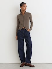 Reiss Taupe Neutral Ava Wool-Blend Knit Zip-Through Top - Image 3 of 7