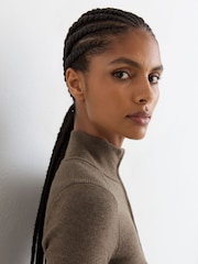 Reiss Taupe Neutral Ava Wool-Blend Knit Zip-Through Top - Image 5 of 7