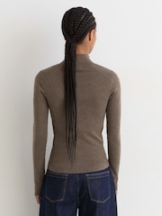 Reiss Taupe Neutral Ava Wool-Blend Knit Zip-Through Top - Image 6 of 7