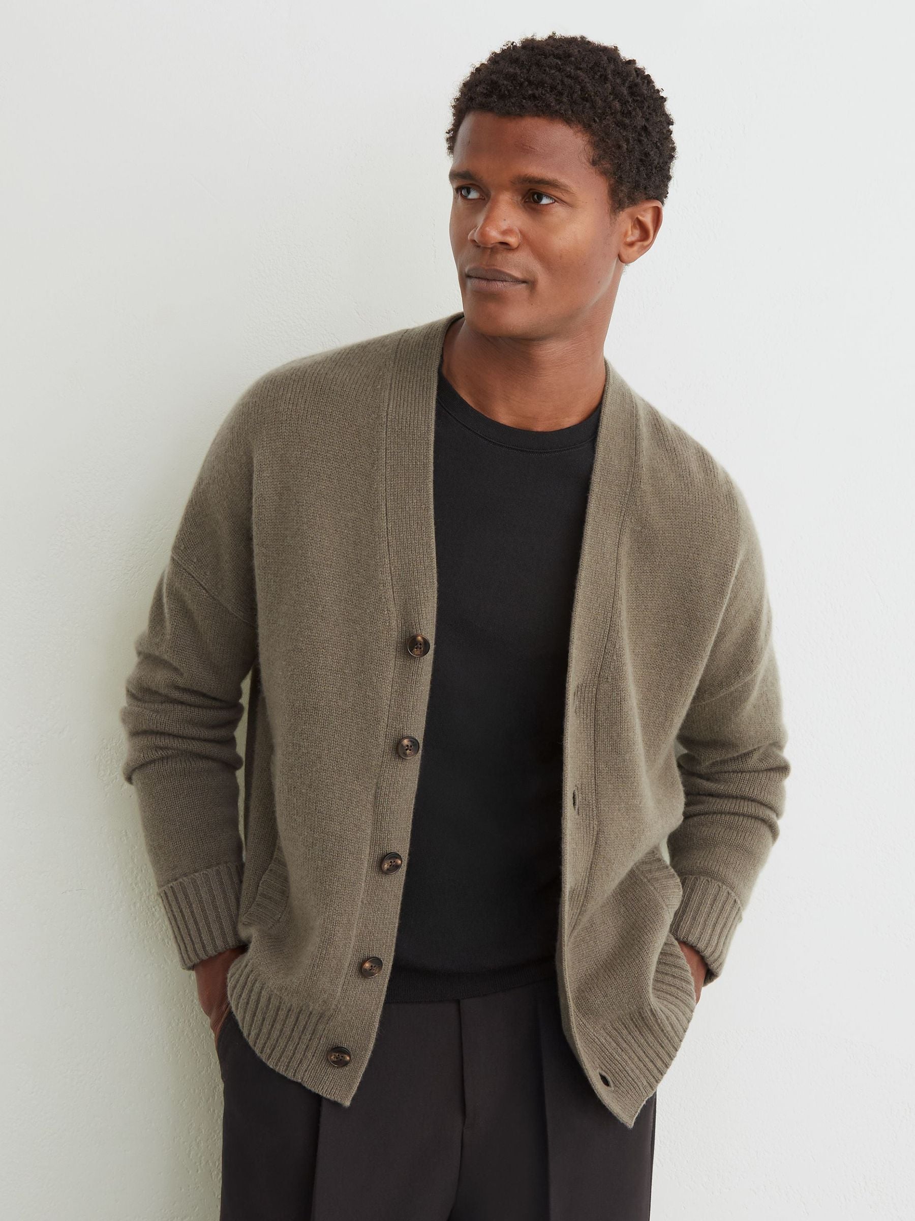 Buy Reiss Sable Green Padstow 100% Cashmere V-Neck Cardigan from