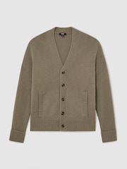Reiss Sable Green Padstow 100% Cashmere V-Neck Cardigan - Image 2 of 7