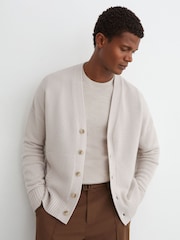 Reiss Parchment Grey Padstow 100% Cashmere V-Neck Cardigan - Image 1 of 7
