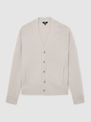 Reiss Parchment Grey Padstow 100% Cashmere V-Neck Cardigan - Image 2 of 7