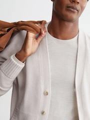 Reiss Parchment Grey Padstow 100% Cashmere V-Neck Cardigan - Image 4 of 7