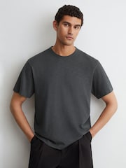 Reiss Navy Huxley Cotton Slub Relaxed-Fit T-Shirt - Image 1 of 6