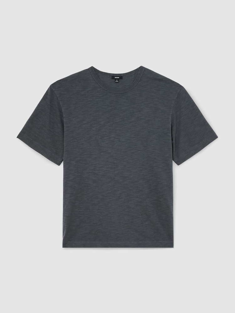Reiss Navy Huxley Cotton Slub Relaxed-Fit T-Shirt - Image 2 of 6 Reiss Navy Huxley Cotton Slub Relaxed-Fit T-Shirt - Image 2 of 6