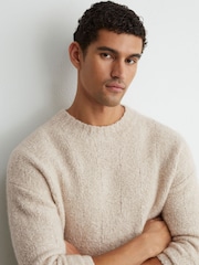Reiss Ecru Clarence Wool-Cashmere Bouclé Square-Knit Jumper - Image 1 of 7
