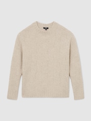 Reiss Ecru Clarence Wool-Cashmere Bouclé Square-Knit Jumper - Image 2 of 7