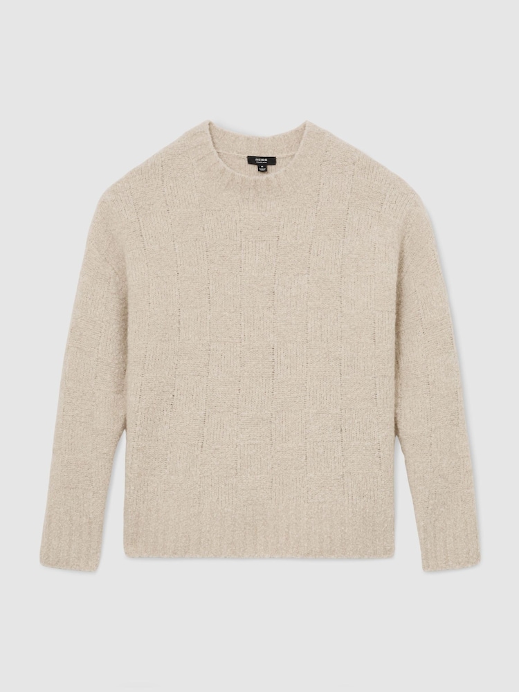 Reiss Ecru Clarence Wool-Cashmere Bouclé Square-Knit Jumper - Image 2 of 7 Reiss Ecru Clarence Wool-Cashmere Bouclé Square-Knit Jumper - Image 2 of 7