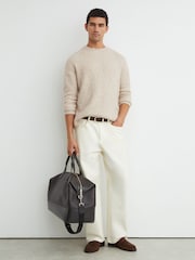 Reiss Ecru Clarence Wool-Cashmere Bouclé Square-Knit Jumper - Image 3 of 7
