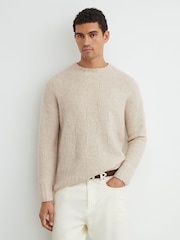 Reiss Ecru Clarence Wool-Cashmere Bouclé Square-Knit Jumper - Image 5 of 7