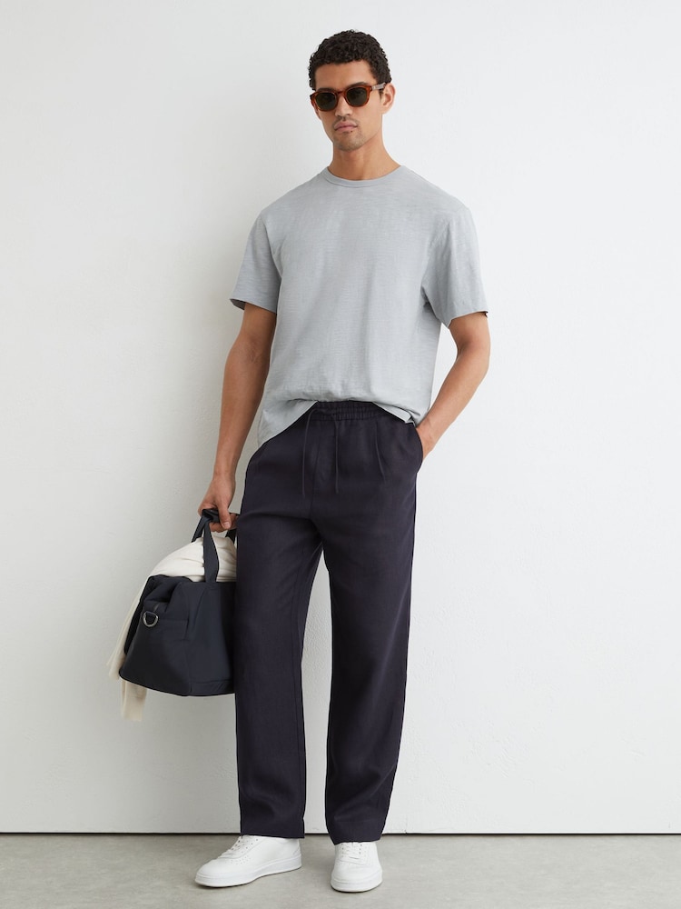 Reiss Light Blue Huxley Cotton Slub Relaxed-Fit T-Shirt - Image 1 of 6 Reiss Light Blue Huxley Cotton Slub Relaxed-Fit T-Shirt - Image 1 of 6