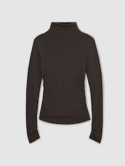 Reiss Chocolate Brown Heidi Lyocell-Wool Ruched Mock-Neck Top - Image 2 of 6