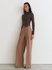 Reiss Chocolate Brown Heidi Lyocell-Wool Ruched Mock-Neck Top - Image 4 of 6