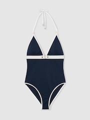 Reiss Navy/Ivory Gigi Colour-Block Textured Swimsuit - Image 2 of 5