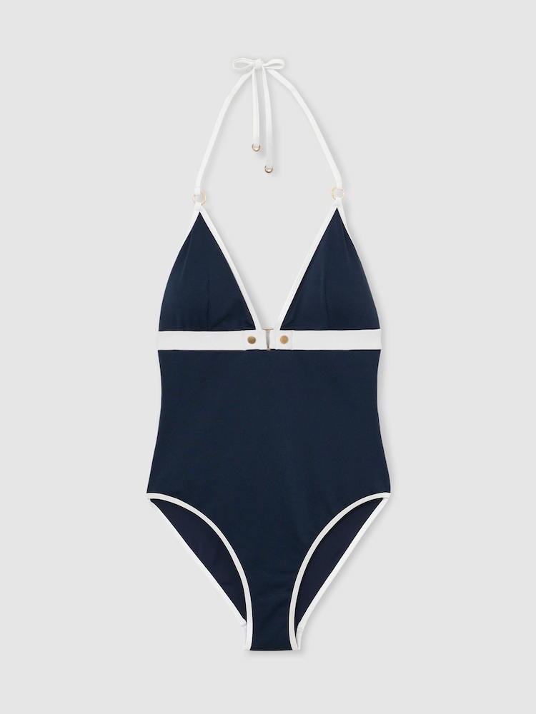 Reiss Navy/Ivory Gigi Colour-Block Textured Swimsuit - Image 2 of 5