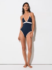 Reiss Navy/Ivory Gigi Colour-Block Textured Swimsuit - Image 3 of 5