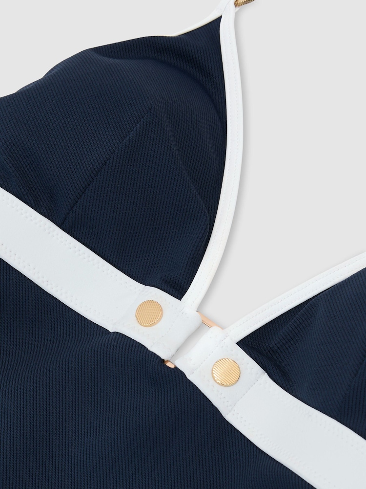 Reiss Navy/Ivory Gigi Colour-Block Textured Swimsuit - Image 5 of 5