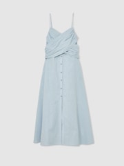 Reiss Pale Blue Karlie Linen-Cotton Draped Midi Beach Dress - Image 2 of 6
