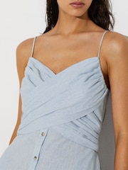 Reiss Pale Blue Karlie Linen-Cotton Draped Midi Beach Dress - Image 3 of 6