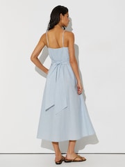 Reiss Pale Blue Karlie Linen-Cotton Draped Midi Beach Dress - Image 4 of 6