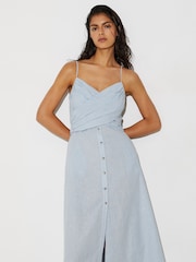 Reiss Pale Blue Karlie Linen-Cotton Draped Midi Beach Dress - Image 5 of 6