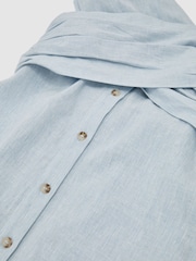 Reiss Pale Blue Karlie Linen-Cotton Draped Midi Beach Dress - Image 6 of 6
