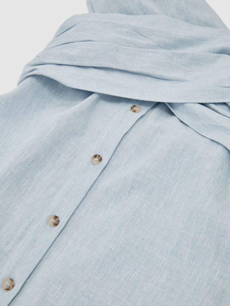 Reiss Pale Blue Karlie Linen-Cotton Draped Midi Beach Dress - Image 6 of 6