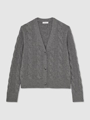 Reiss Charcoal Grey Elowen Wool-Cashmere Cable-Knit Cardigan - Image 2 of 6