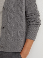 Reiss Charcoal Grey Elowen Wool-Cashmere Cable-Knit Cardigan - Image 3 of 6