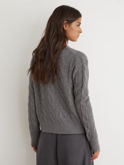 Reiss Charcoal Grey Elowen Wool-Cashmere Cable-Knit Cardigan - Image 4 of 6