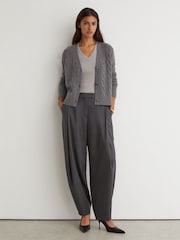 Reiss Charcoal Grey Elowen Wool-Cashmere Cable-Knit Cardigan - Image 5 of 6