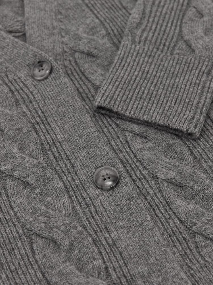 Reiss Charcoal Grey Elowen Wool-Cashmere Cable-Knit Cardigan - Image 6 of 6 Reiss Charcoal Grey Elowen Wool-Cashmere Cable-Knit Cardigan - Image 6 of 6