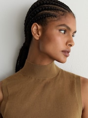Reiss Sage Green Evelyn Merino Wool Funnel-Neck Sleeveless Top - Image 3 of 6