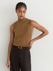 Reiss Sage Green Evelyn Merino Wool Funnel-Neck Sleeveless Top - Image 4 of 6