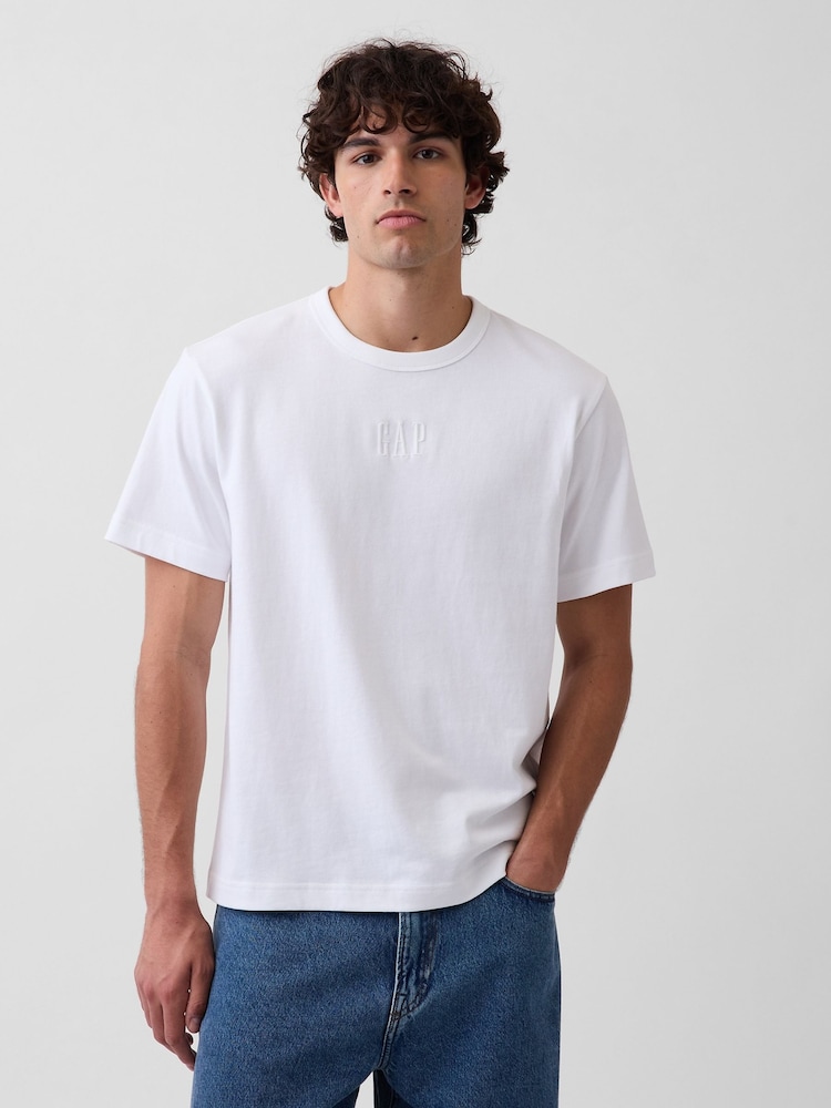 Gap White Heavyweight Relaxed Logo Short Sleeve T-Shirt - Image 1 of 4 Gap White Heavyweight Relaxed Logo Short Sleeve T-Shirt - Image 1 of 4