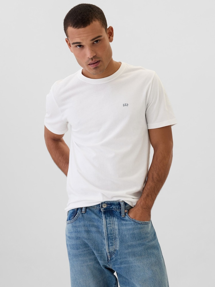 Gap White Everyday Soft Mini-Logo Short Sleeve T-Shirt - Image 1 of 4 Gap White Everyday Soft Mini-Logo Short Sleeve T-Shirt - Image 1 of 4