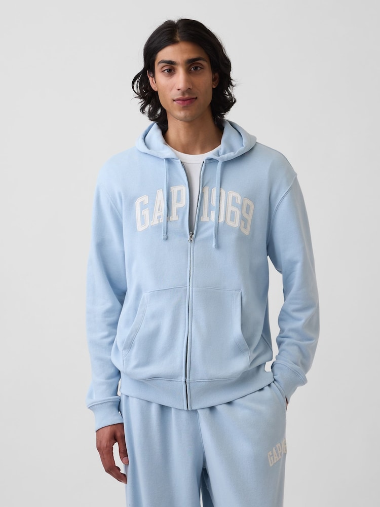 Gap Blue French Terry Relaxed 1969 Logo Zip Hoodie - Image 1 of 4 Gap Blue French Terry Relaxed 1969 Logo Zip Hoodie - Image 1 of 4