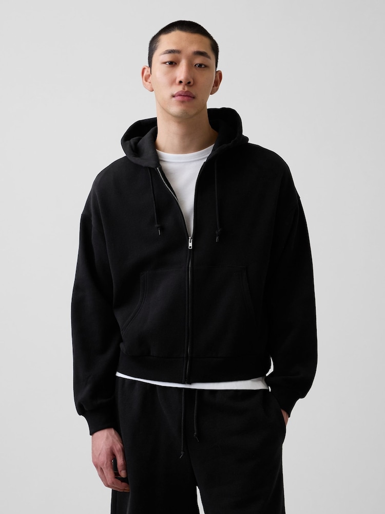 Gap Black VintageSoft Oversized Crop Zip Hoodie - Image 1 of 5