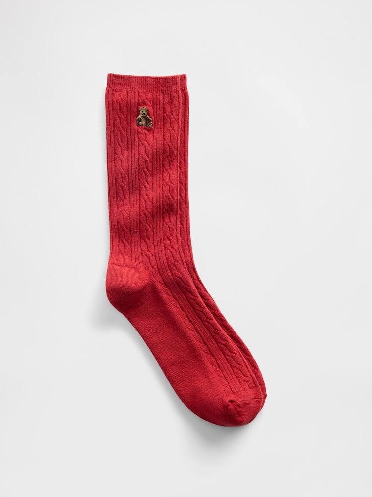 Gap Red Brannan Bear Cable-Knit Crew Socks - Image 1 of 2
