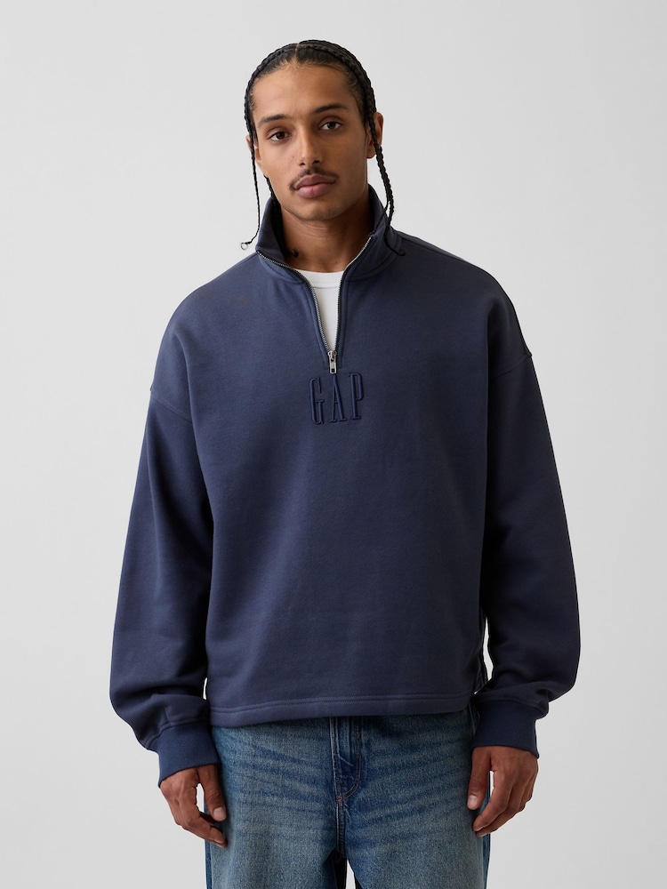 Gap Navy Heavyweight Oversized Logo Quarter-Zip Sweatshirt - Image 1 of 4