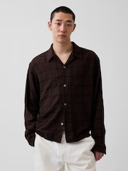 Gap Brown Relaxed Straight-Hem Seersucker Shirt - Image 1 of 3