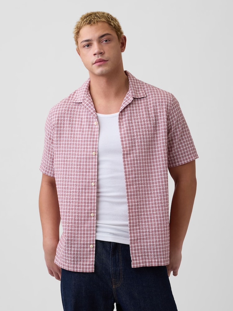Gap Pink Check Crinkle-Cotton Holiday Shirt - Image 1 of 5