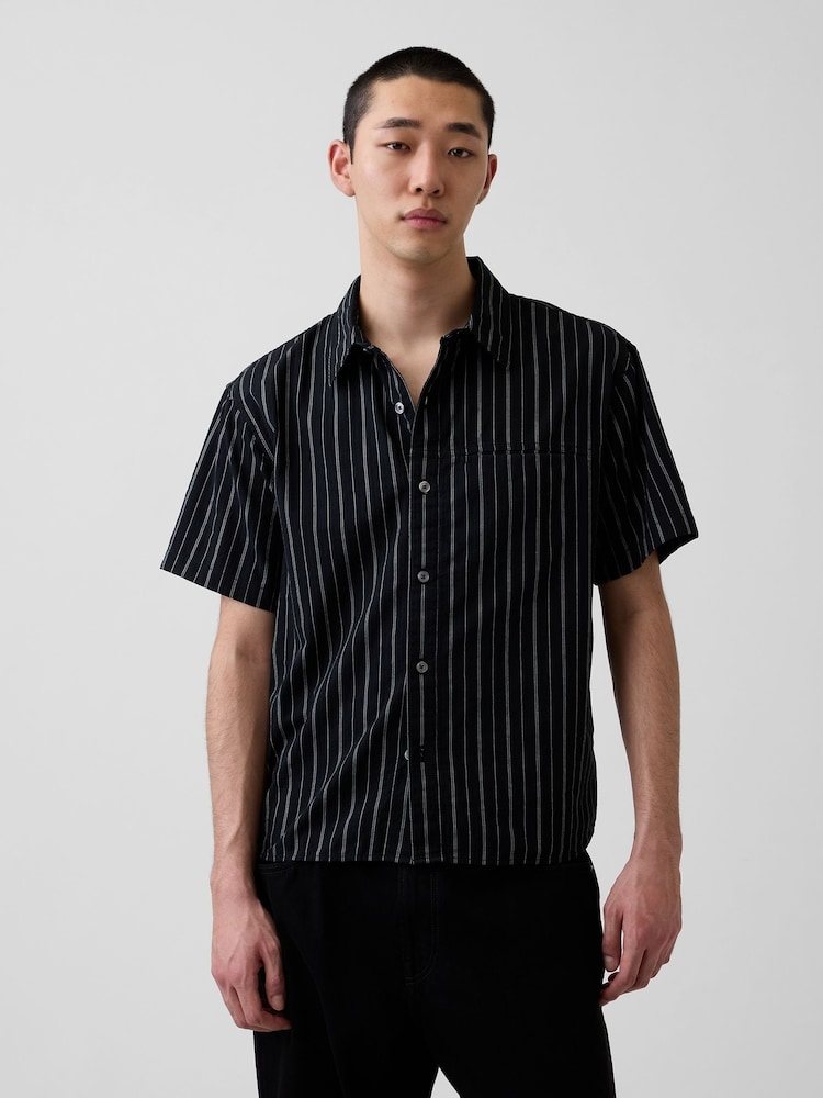 Gap Black Seersucker Holiday Shirt - Image 1 of 4 Gap Black Seersucker Holiday Shirt - Image 1 of 4